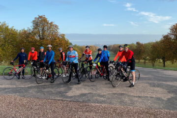 NMV ride to Windsor, riders pictured at the end of the long walk leading to Windsor castle.